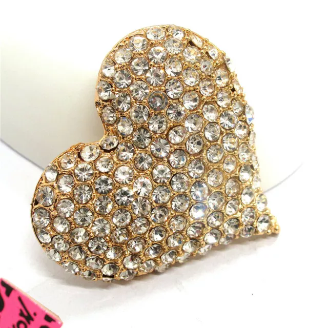 Cute White Bling Rhinestone Heart Crystal Betsey Johnson Charm Brooch Pin