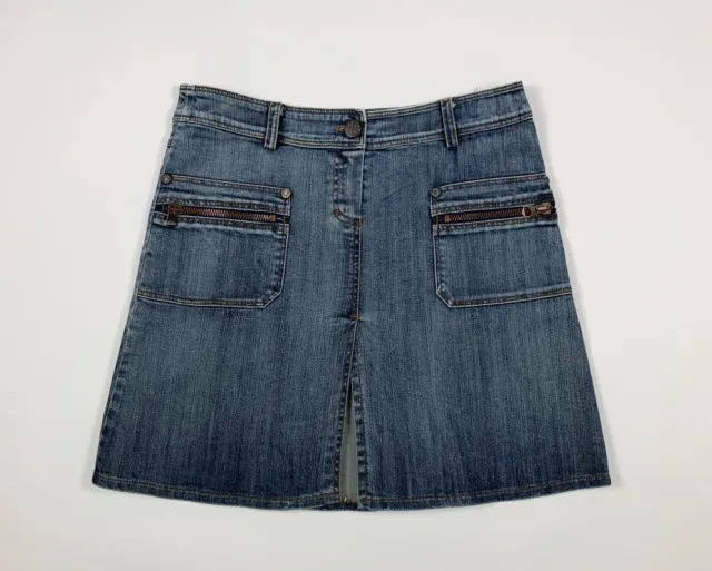 Denny rose minigonna jeans denim donna usato size L gonna pieghe blu T8188