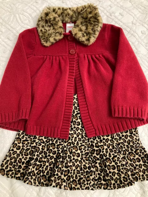 Red Sweater Leopard Skirt Set 2006 Gymboree Girls Sz 4 Faux Fur Leopard Collar