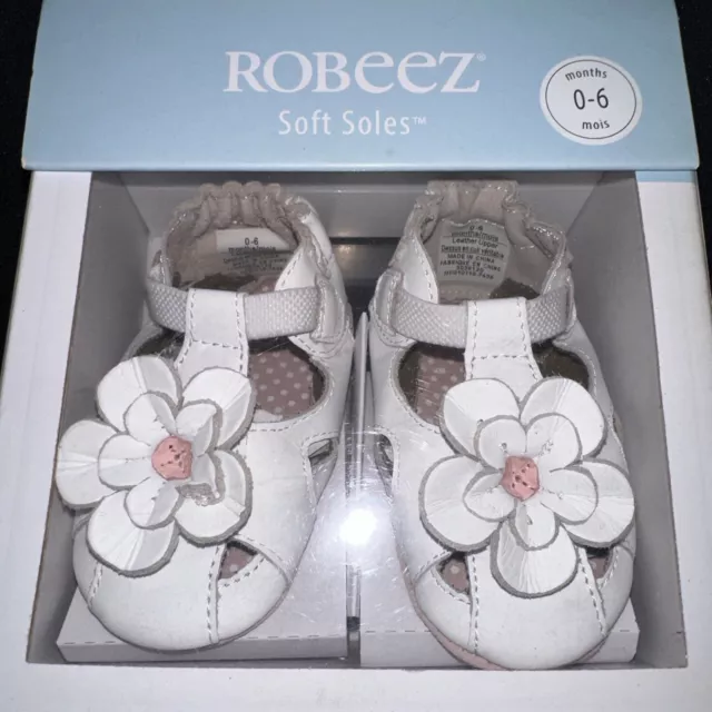 New Robeez Soft Sole Pretty Pansy White Princess Flower White Shoes 2