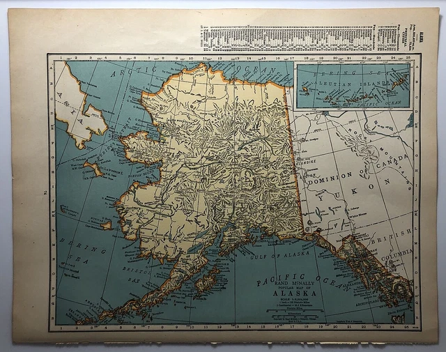 1947 Antique ALASKA Authentic Old Atlas Map - Rand McNally Premium World Atlas
