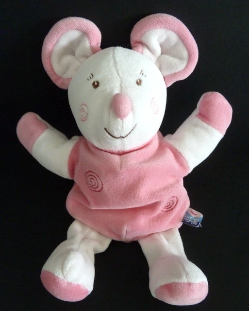 *. Doudou Peluche Marionnette Sucre D'orge Souris Rose Blanc Spirale - Tbe