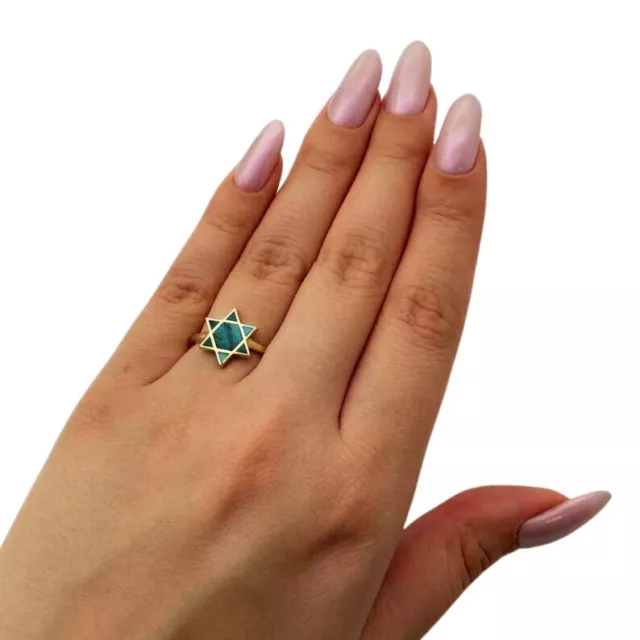 Israeli Eilat Star of David Ring in 14k Gold Protection Jewelry Support Israel