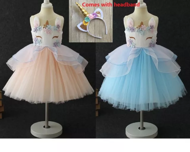 2 PC Children's Girls' 8-Layer Flower Unicorn Costume Tutu Dress w/ Headband B10