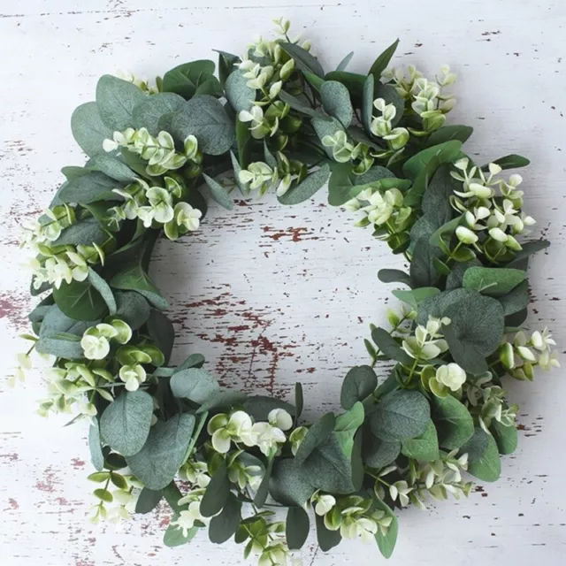 1pc Artificial Topiary Wreath Fake Eucalyptus Leaf Door Hanging Garland Decor UK