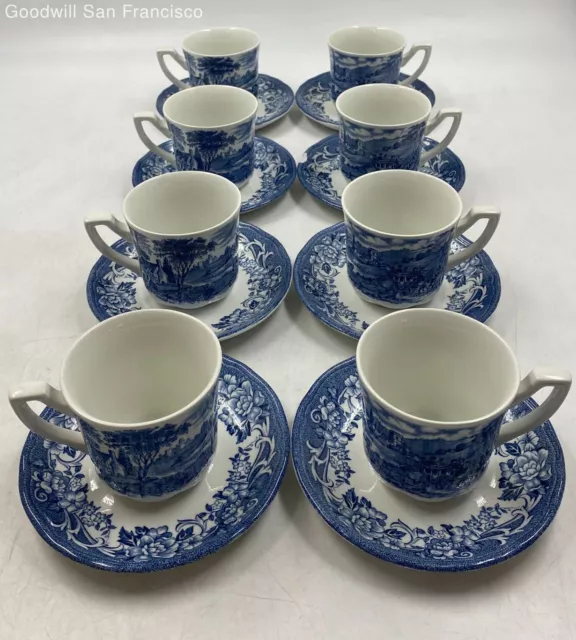 8 J&g Meakin Royal Staffordshire Blue Stratford Stage Ironstone Tea Cup & Saucer