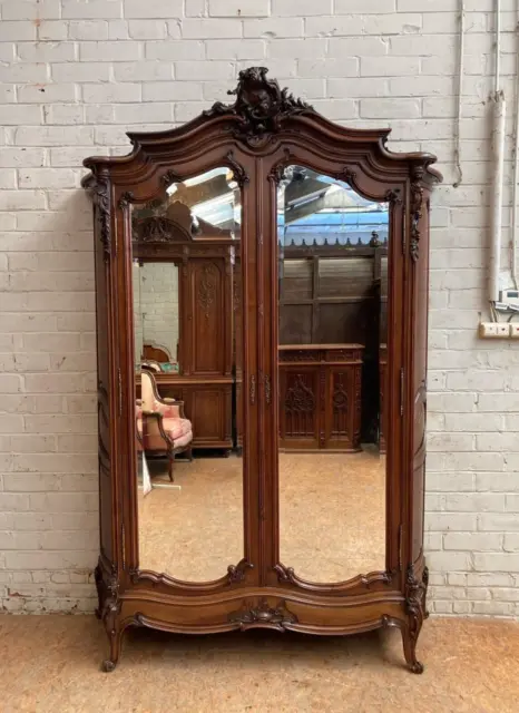 Antique French Rococo Armoire ~ Louis XV Two Door Mirrored Armoire