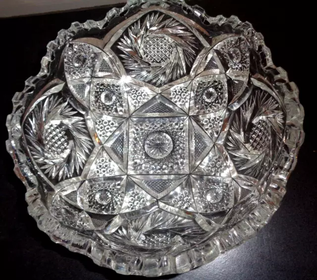 American Brilliant Period Heavy Cut Glass 32 OZ 1L Bowl 8” Diameter & 3” Deep