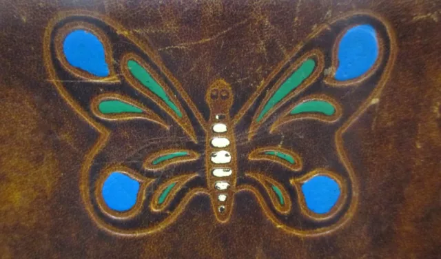 1970s hippie leather wallet w/ Butterfly vintage original