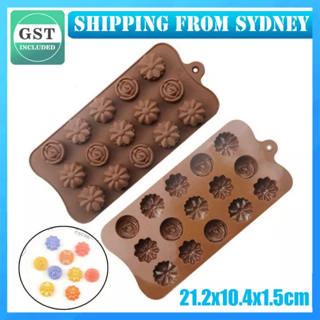 15 Cavity Silicone Flower Rose Chocolate Cake Soap Mold Ice Baking Tray Mould AU