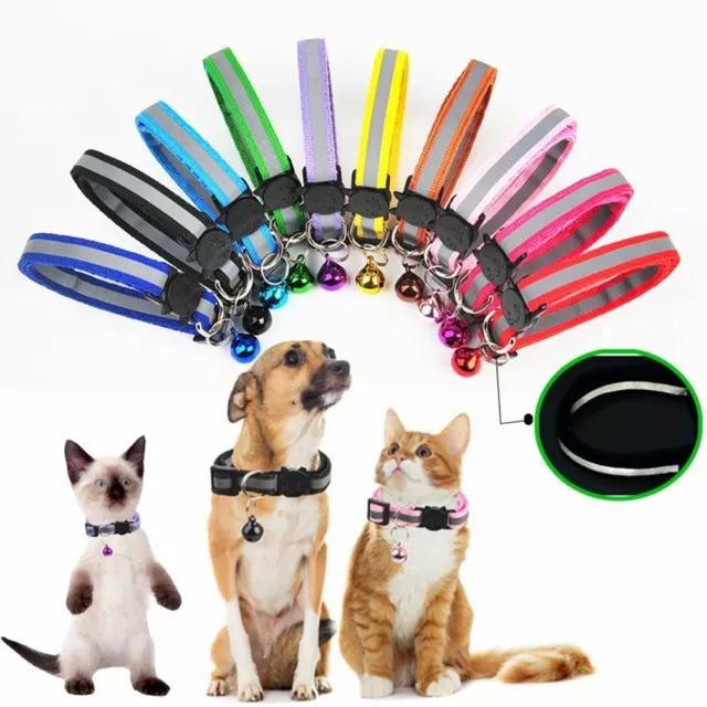 5Pcs Reflective Collar Cats Adjustable with Bell and Quick-release Safety Buckle