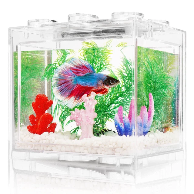 Small Betta Fish Tank, Aquarium Tank Kit with LED Lighting, 3/5 Gallon Stackable