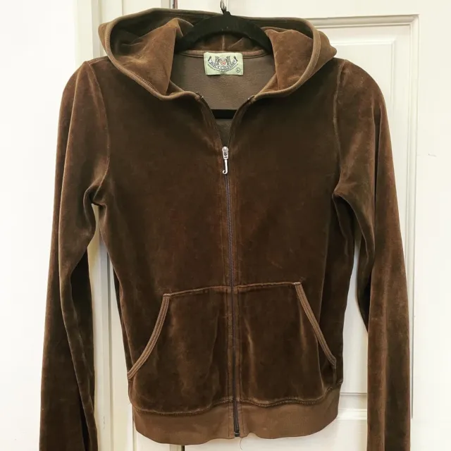 Juicy Couture Hoodie Jacket Chocolate Brown Full Zip Size Large 90’s/Y2K Vintage