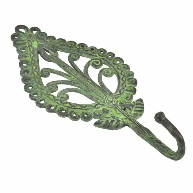 Handmade Brass Tribal Parsely Ornate Design Wall Hook with Patina 12.86 cm 1 pc