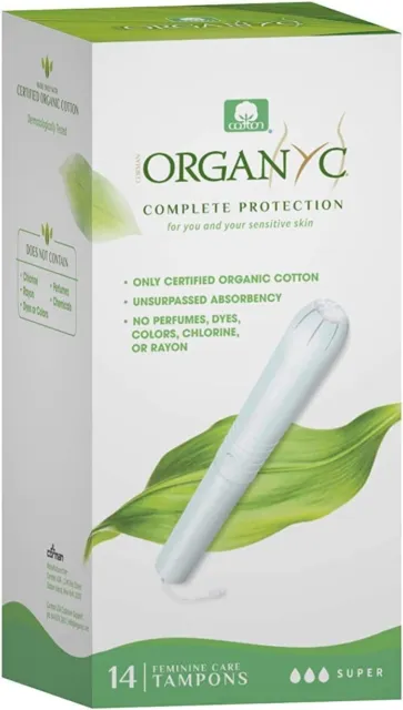 Tampones de algodón orgánico Organyc con aplicador - Super -14 por paquete