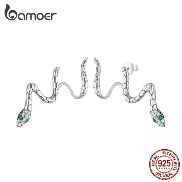 BAMOER 925 Sterling Silber Mode Cool Schlange Studs Ohrringe Party Frauen