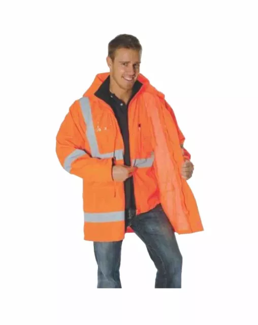 DNC Workwear Mens Hi Vis 2 in 1 Rain Jacket Orange Yellow Reflective Safety 3995