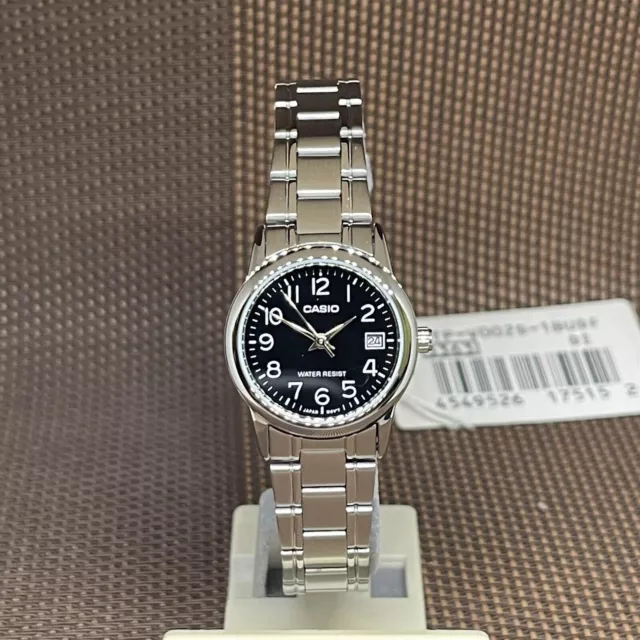 Casio LTP-V002D-1B Analog Ladies Black Dial Stainless Steel Date Quartz Watch