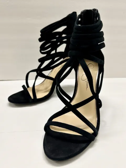 Macy's Jessica Simpson Women Black JS-Harmoni Suede Caged High Heel Sandals Sz 7