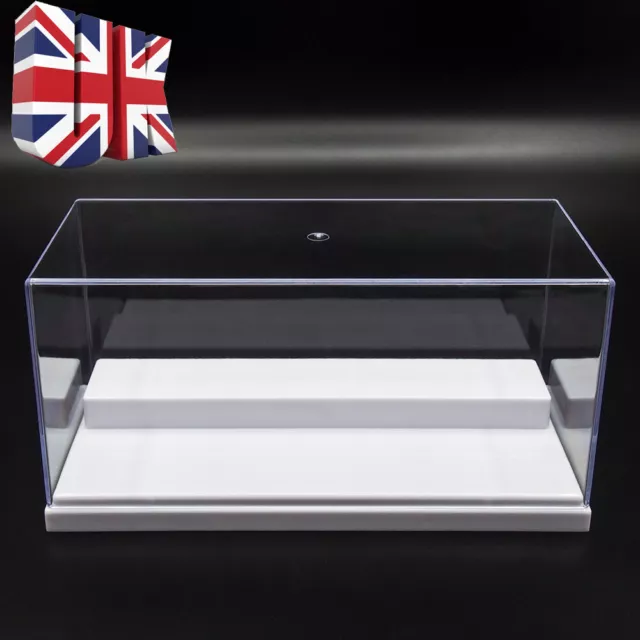 UK Clear Acrylic Display Case Perspex Box 20cm L Plastic White Base Dustproof
