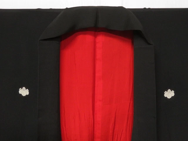 0907T04z530 Vintage Japanese Kimono Silk TOMESODE Black Flowers 11