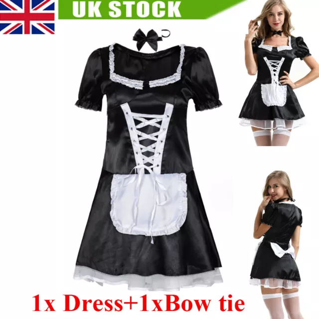 French Maid Fancy Dress Costume Women Outfit Plus Size Sexy Waitress Hen Rocky