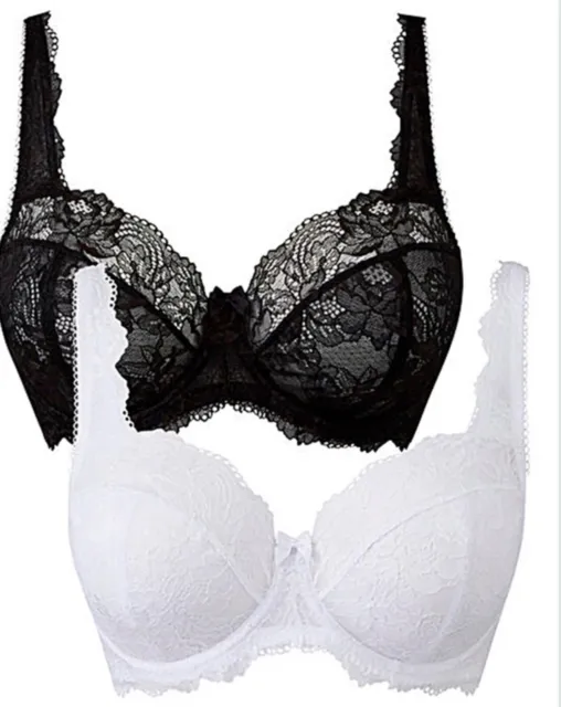 PRETTY SECRETS 2 Pack Full Cup Wired Bras Black/White Size UK 38D DH016 CC  08 £17.24 - PicClick UK