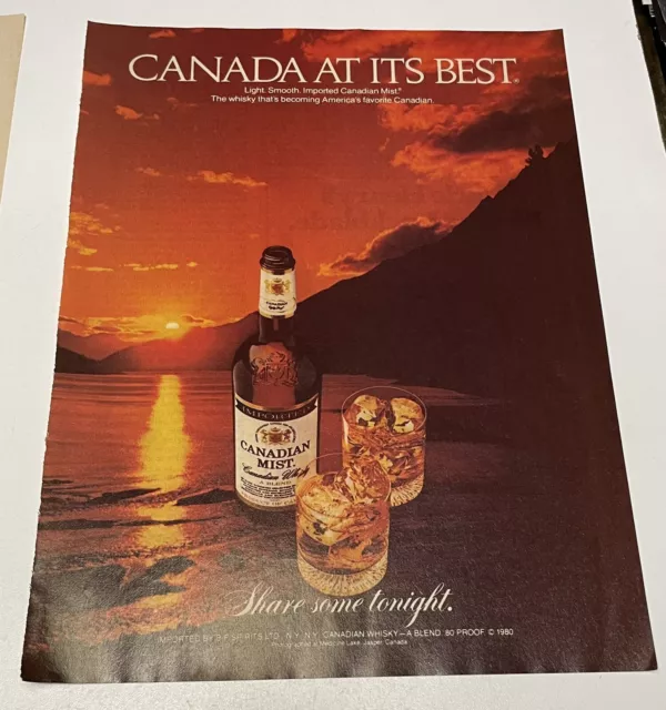 Canadian Mist VTG 80s PRINT AD 1980 Medicine Lake Jasper Canada At It’s Best