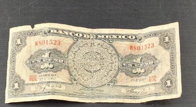 Mexico - 1967 - 1 Peso - Serie Bdl - W801523 - Banknote Uncirculated