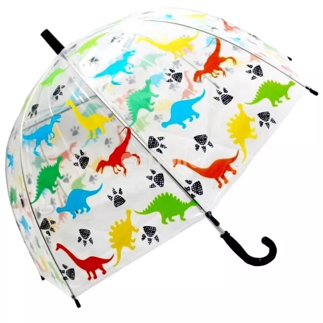 Kids Boys Girls Children's Clear Bubble Dome Umbrella School Dinosaur Brolley