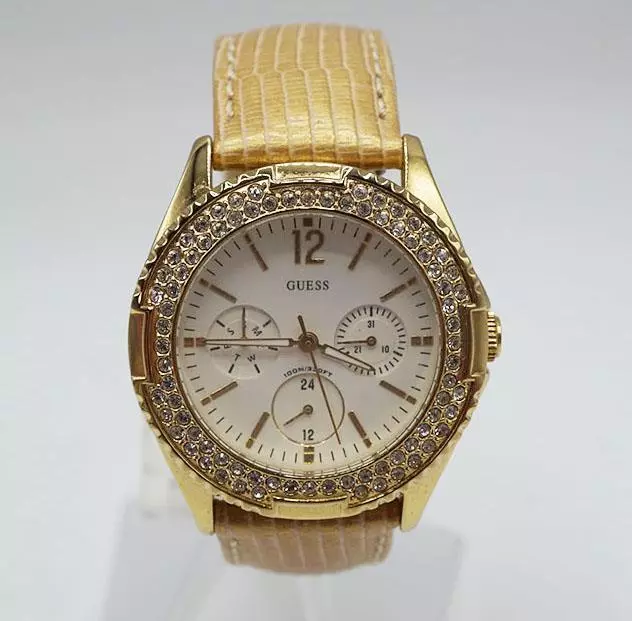 Guess Waterpro U13597L1 Genuine Leather Gold Tone Quartz Analog Ladies