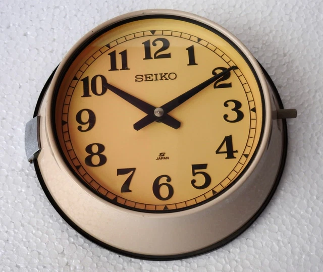 Vintage Maritime Seiko Wanduhr Slave Nautische Industrie Schiffsuhr Beige