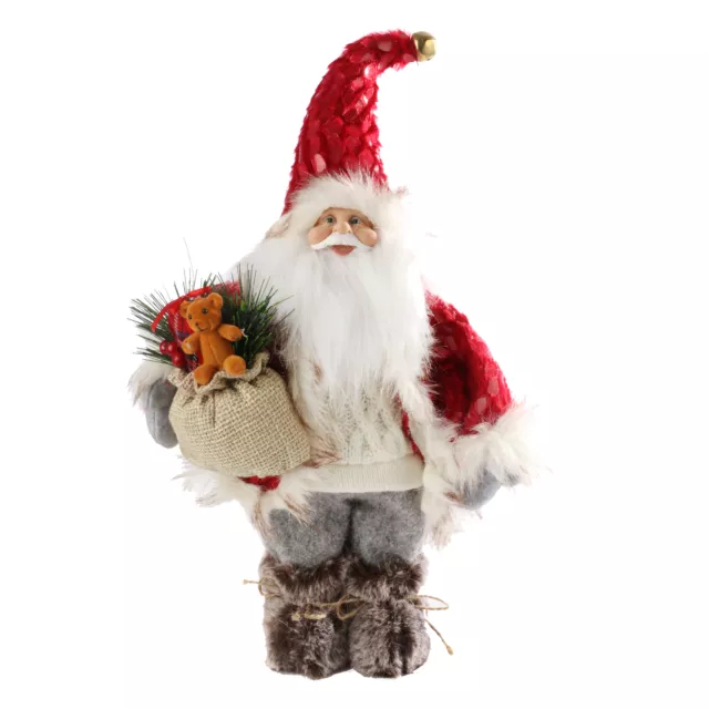 Natale 40cm Rustico IN Piedi Babbo Con Sacco E Lampada Decorazione