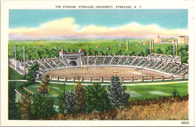 Syracuse NY University Football Stadium Unused Linen New York Postcard A417