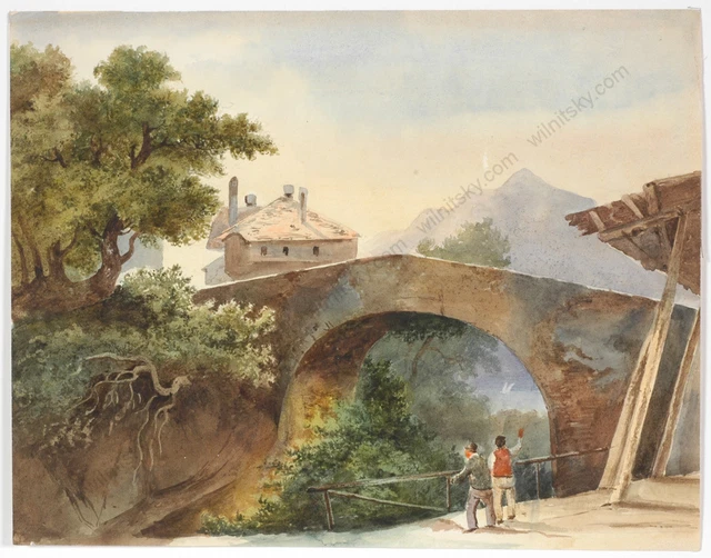 "Alpine Village", French School, Mid 19th century, Watercolor