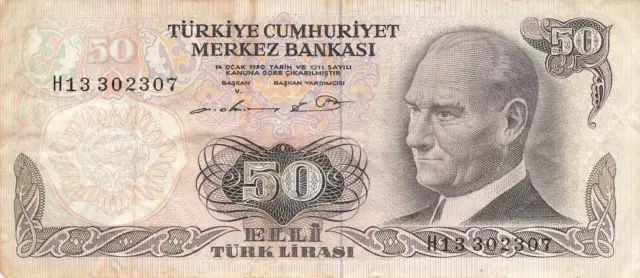 Türkei Turkey 50 Lira L.1970 (1976) gebraucht -Serie H-