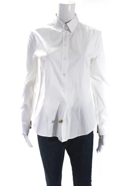 Burberry Brit Womens White Cotton Collar Long Sleeve Button Down Shirt Size M