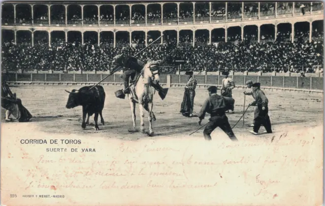Spain Corrida De Toros Suerte De Vara Madrid Bullfighting Vintage Postcard C064