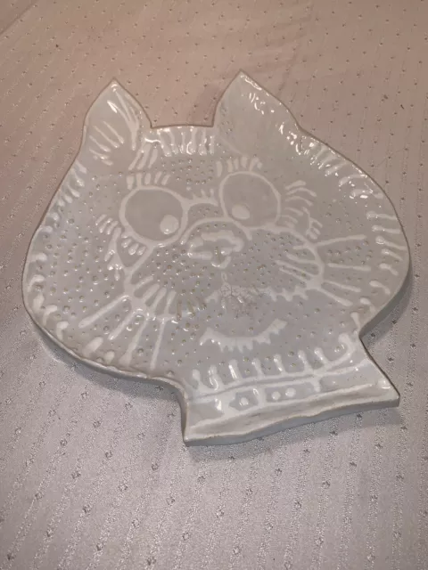 Cat Pottery Art Feline Hand Crafted One Of A Kind 11” X 10” Platter Decor