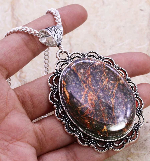 Delicate Picasso Jasper 925 Silver Plated Handmade Necklace of 16" Ethnic Gift