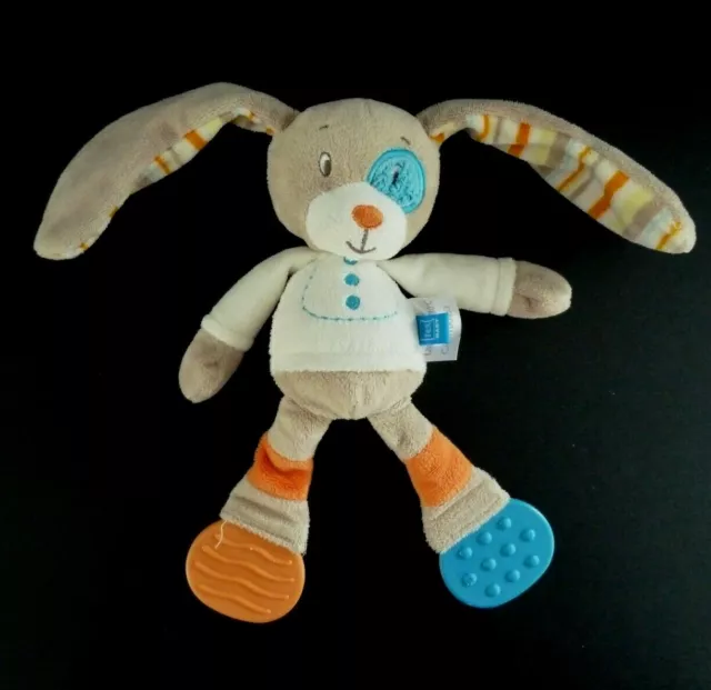 *. Doudou Peluche Tex Baby Carrefour Lapin Chien Blanc Orange Bleu Cocard Tbe