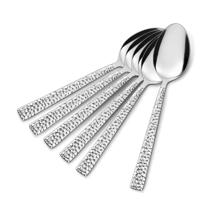 Teaspoon Set of 6, E-far 6.7 Inch Stainless Steel Hammered Spoons for Kitchen... 3