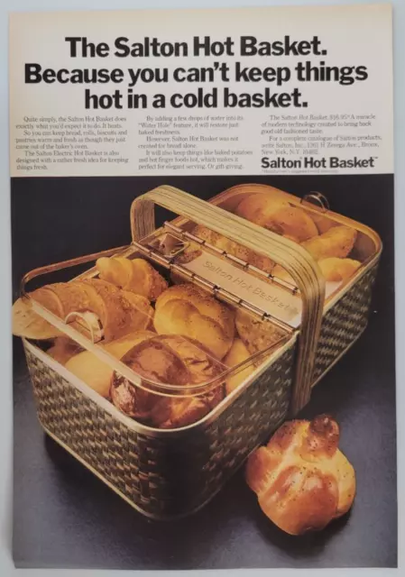 Salton Hot Basket Electric Bread Food Heater 1978 New Yorker Ad 7.5x11.5"