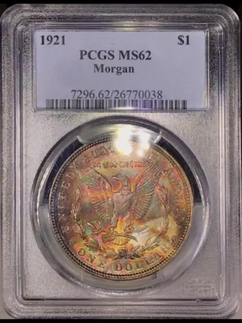 1921-P Morgan Dollar PCGS MS62 Vivid Color Colorful Rainbow Toned +Vid