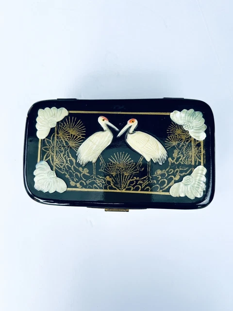 Chinese Lacquer Mother of Pearl Jewelry Box 6.5
