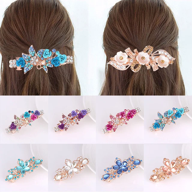 Women's Rhinestone Hairpin Crystal Hair Clips Elegant Flower Barrette Hairgrip