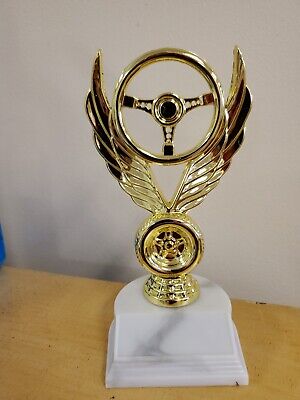 auto racing, car show, award or trophy winged wheel, about 7" tall, w/ engraving
