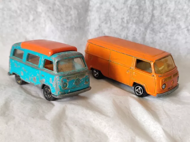 2 Vintage 1970s Lesney Matchbox 23  Volkswagen Camper, Majorette 244 Fourgon VW