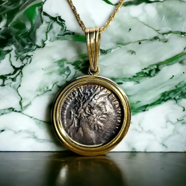Vintage 14k Gold Ancient Roman Coin Necklace Emperor Commodus 177-192 AD 5.7g 2