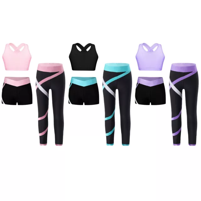 Kids Girls Crop Top With Shorts And Pants Gym Sportswear Swimwear Sets Stage 3